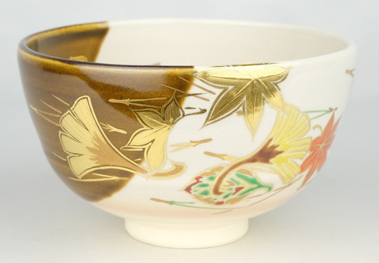 茶道具 菊の絵茶碗 宮川香雲 掛分菊尽絵茶碗 二代 宮川香雲 作