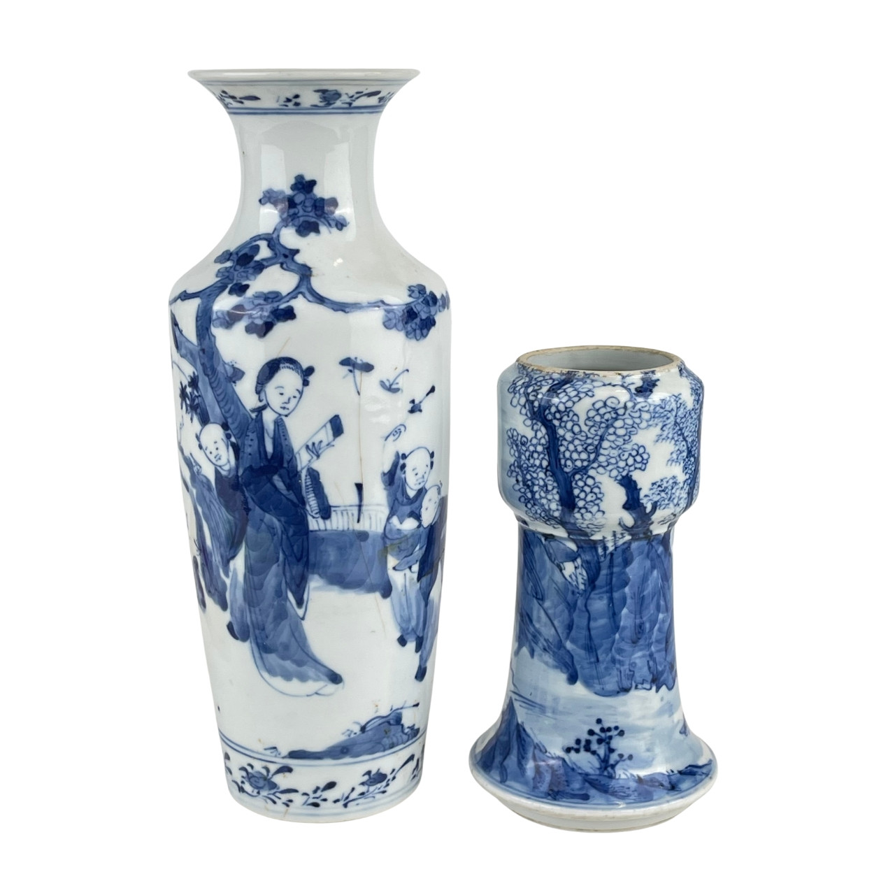 中国美術 青花 人物紋 瓶 高27cm 朗吟閣製 款(HA370) 中国美術 青花