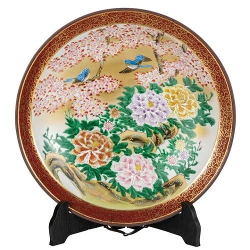 美品】九谷焼 鷹と松の絵柄の陶器飾皿 美品】九谷焼 鷹と松の絵柄の