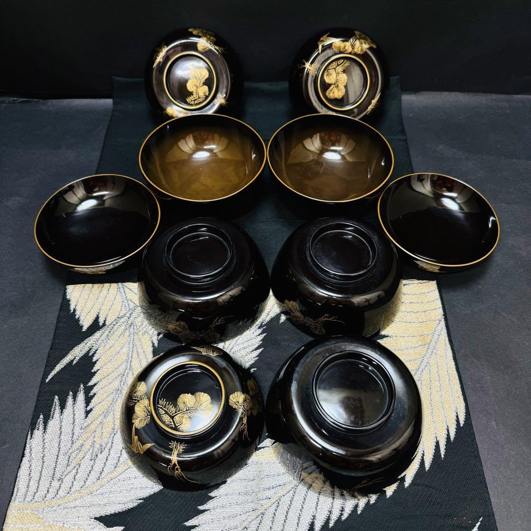 漆器沈金金蒔絵木製蓋付椀お煮物椀吸物椀8客骨董品京都屋善八