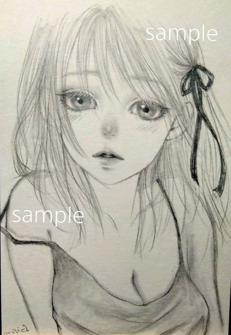 専用 手描きイラスト 鉛筆画 無防備な少女 オリジナル キャミソール