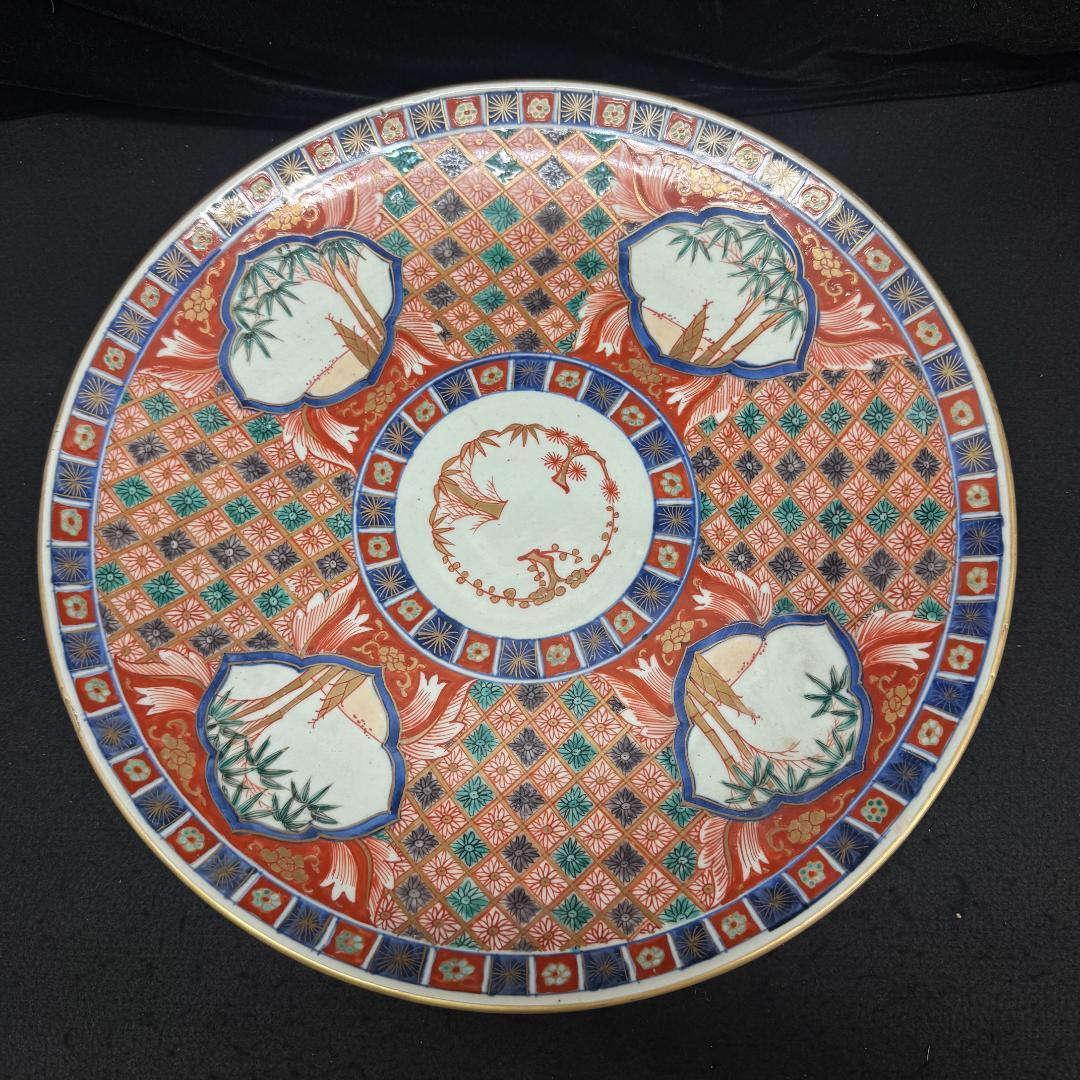 古伊万里 富貴長春 赤 金蘭手 色絵大皿　江戸時代37cm 古伊万里 富貴長春 赤 金蘭手 色絵大皿 江戸時代37cm