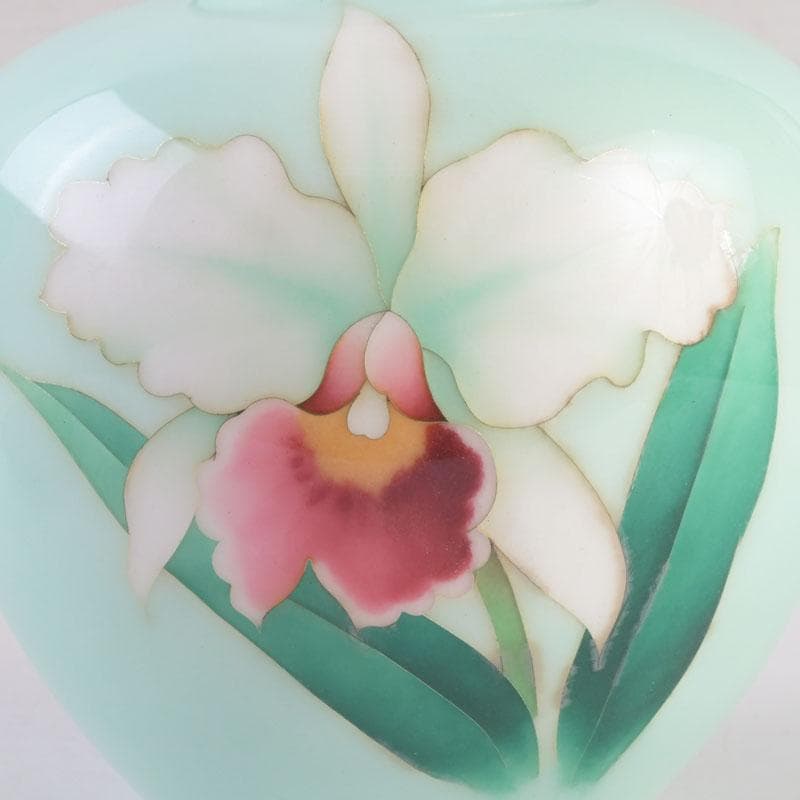 七宝焼 花文 花瓶 唐木台付 共箱 V 9254