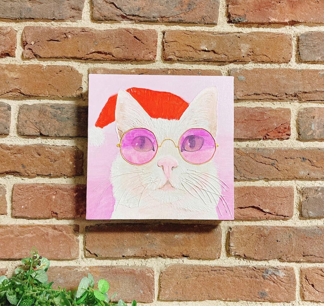 サンタネコ　　油絵　アーティスト作品 サンタネコ 油絵 アーティスト作品 直視する幻」 F3 油彩画 #猫アート