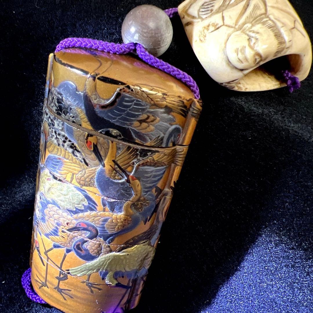江戸時代　鶴蒔絵印籠、根付　70g 東Y8-0122☆2Fトコカ 江戸時代 鶴蒔絵印籠、根付 70g 東Y8-0122☆2Fトコカ - メルカリ