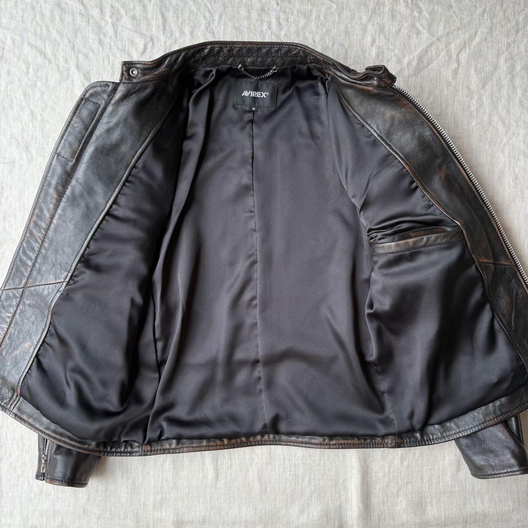 AVIREX エイジド スタンド シングルライダースカスタム 羊革 茶芯 M