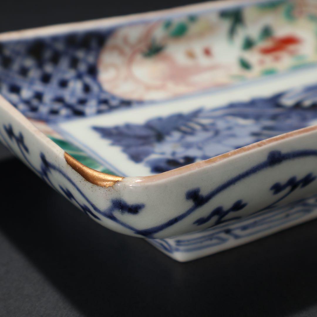 伊万里金襴手　花文長皿　骨董　古伊万里　R0229w2ダB