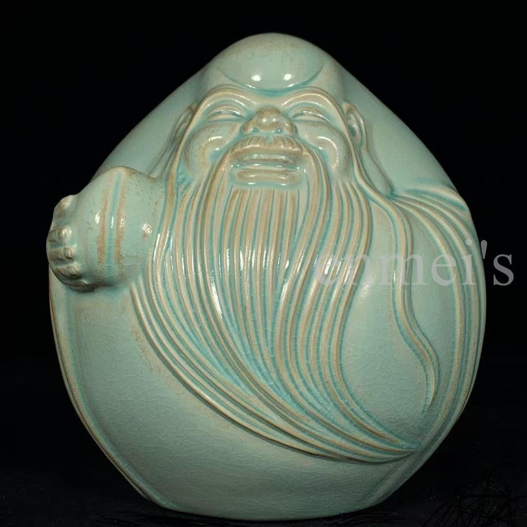 中国古美術・旧蔵品 宋代 汝窯 寿星像 青釉 雨過天青 装飾品・縁起物・文房置物 中国古美術・旧蔵品 宋代 汝窯 寿星像 青釉 雨過天
