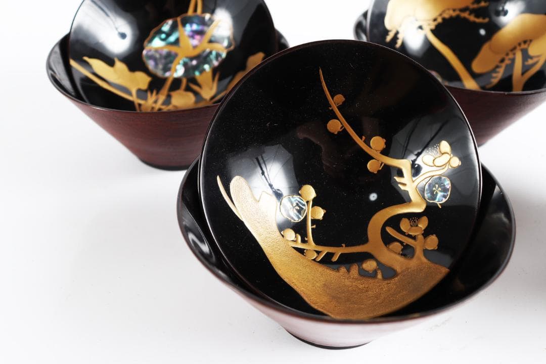 糸目 内梨地 螺鈿 花 図替 吸物椀 四客 蒔絵椀 懐石道具①